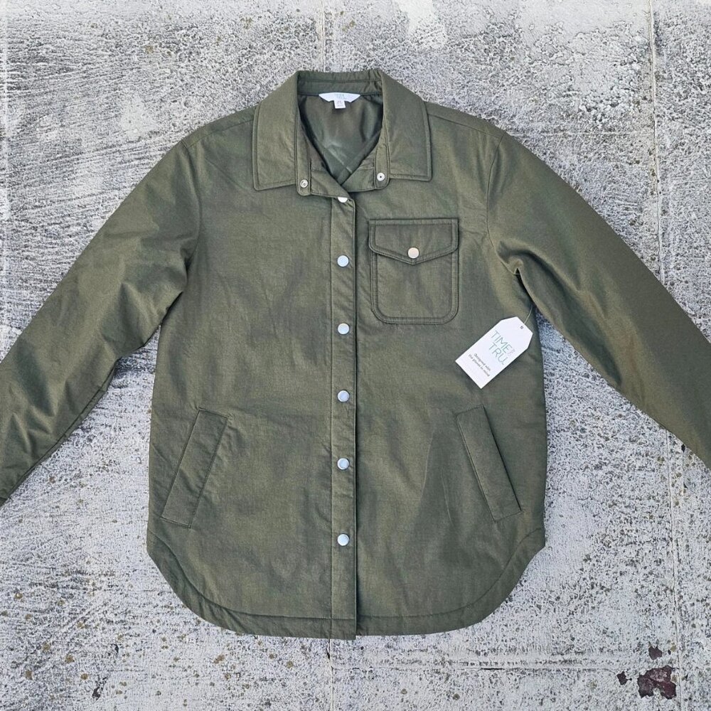 Time and Tru Women Jacket Olive Green Light Weight Coat Size XS(0-2) New w/ tags - Picture 2 of 9